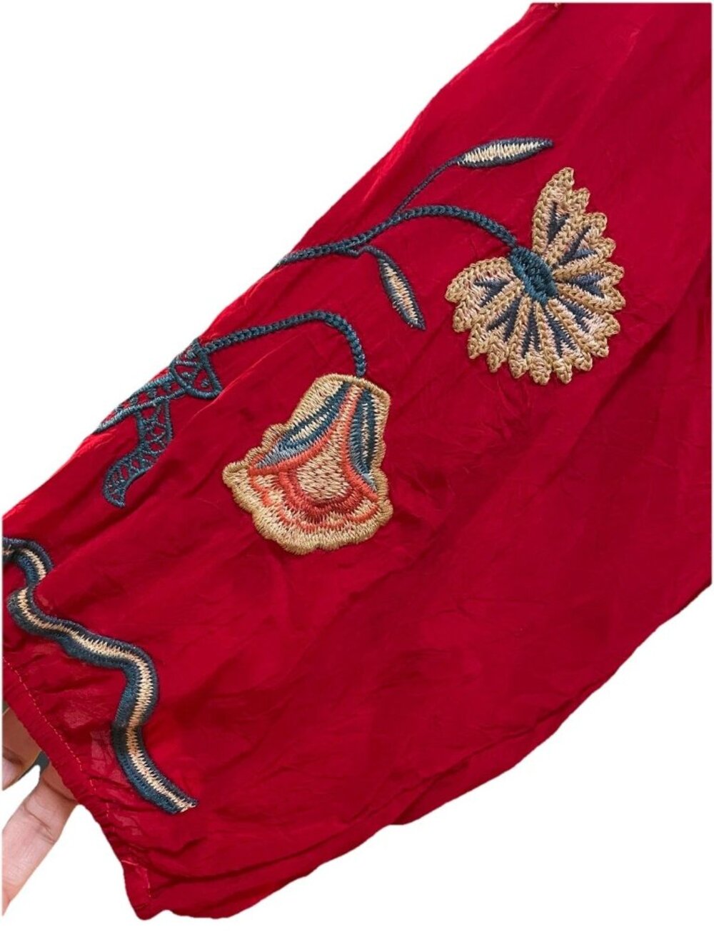JOHNNY WAS Red "Mayson" Floral Embroidered  3/4 Length Sleeves Tunic Shirt Sz 2X - Picture 8 of 15